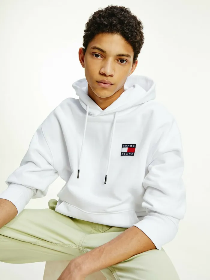 Tommy Hilfiger Tommy Badge Relaxed Hoody White Mens Sweatshirts and Hoodies Casaul Tommy Hilfiger Tommy Badge Relaxed Hoody White Mens Sweatshirts and Hoodies Casaul