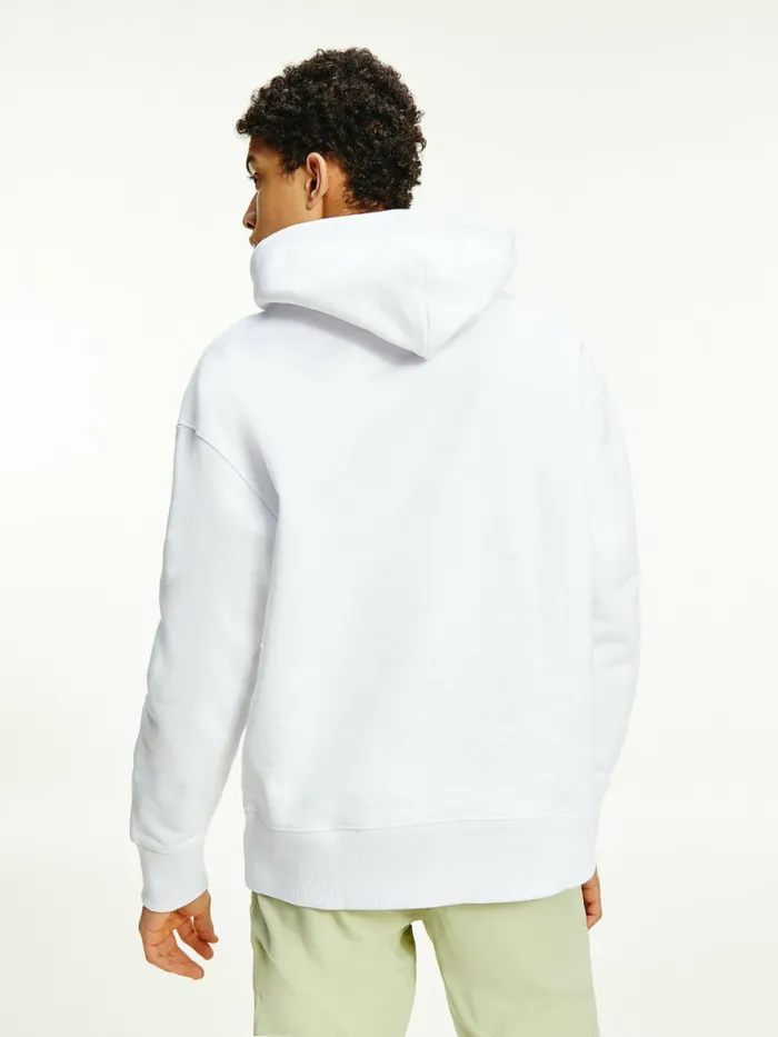 Tommy Hilfiger Tommy Badge Relaxed Hoody White Mens Sweatshirts and Hoodies Casaul