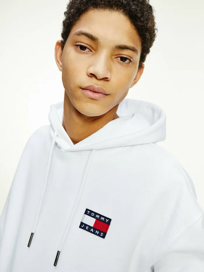 Tommy Hilfiger Tommy Badge Relaxed Hoody White Mens Sweatshirts and Hoodies Casaul