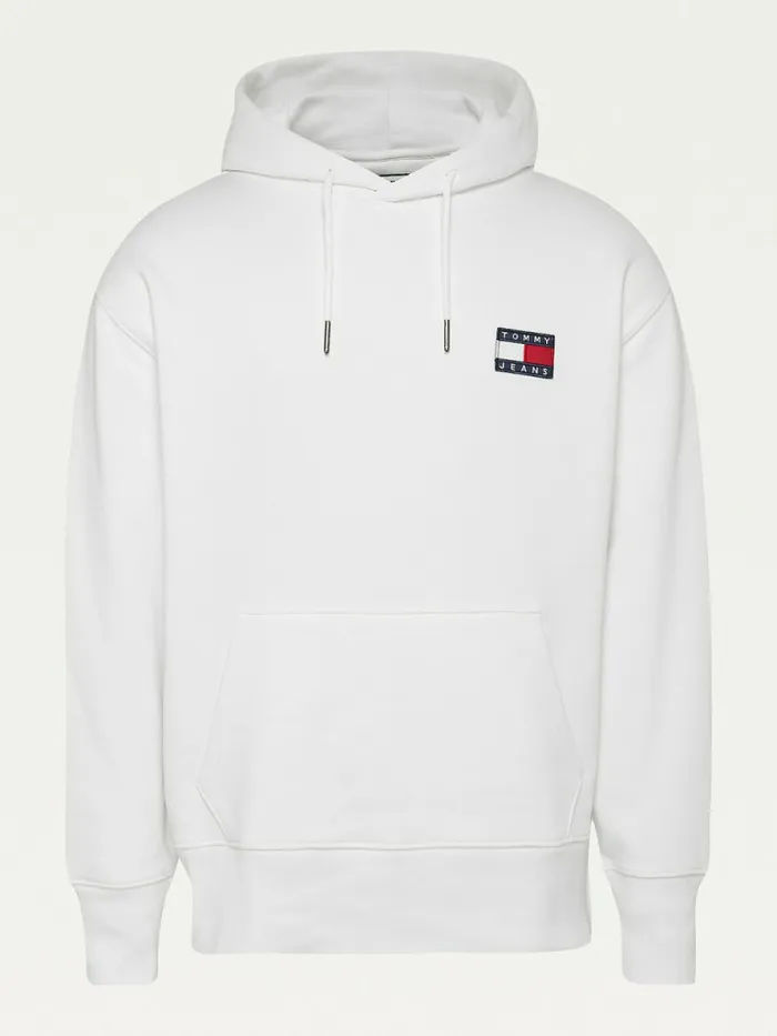 Tommy Hilfiger Tommy Badge Relaxed Hoody White Mens Sweatshirts and Hoodies Casaul