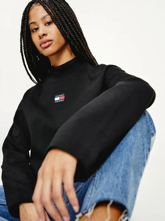 Tommy Hilfiger Tommy Badge Relaxed TShirt Black Womens TShirts Casaul