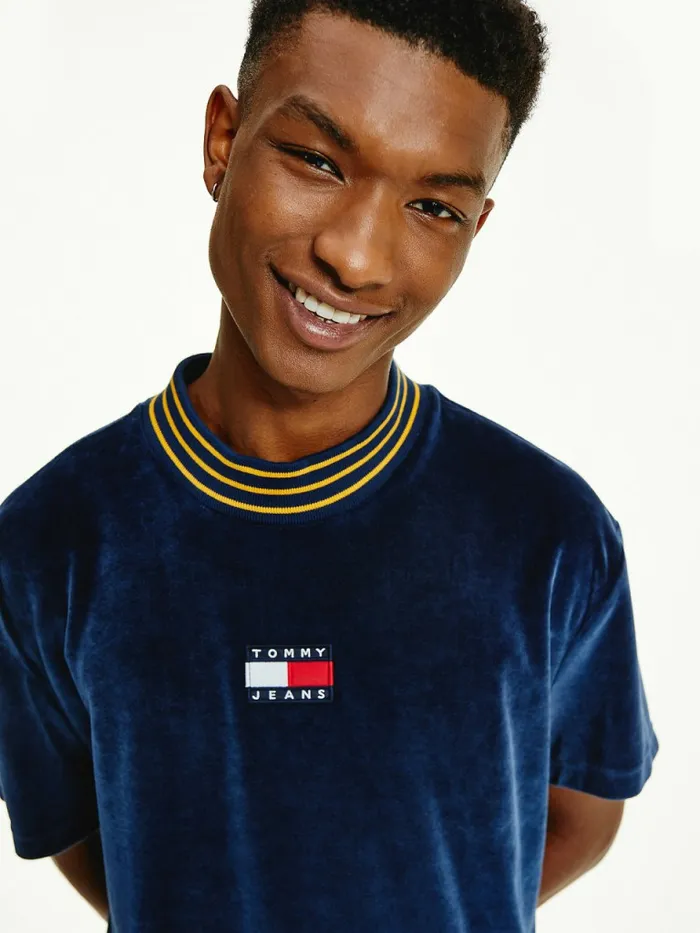 Tommy Hilfiger Tommy Badge Velour Relaxed Fit TShirt Twilight Navy Mens TShirts Online