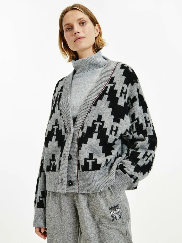 Tommy Hilfiger Tommy Icons Fair Isle Cardigan Th Fair Isle Grey Heather Womens Knitwear On Sale