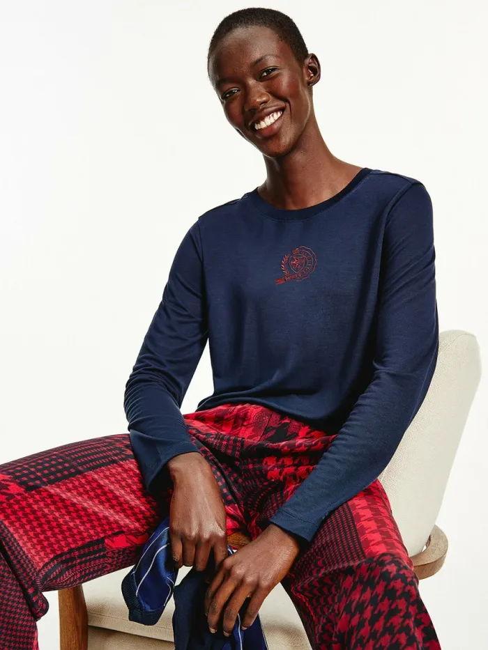 Tommy Hilfiger Tommy Icons Long Sleeve TShirt Desert Sky Womens TShirts Sale