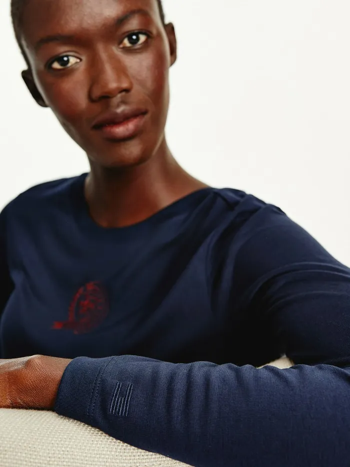 Tommy Hilfiger Tommy Icons Long Sleeve TShirt Desert Sky Womens TShirts Sale
