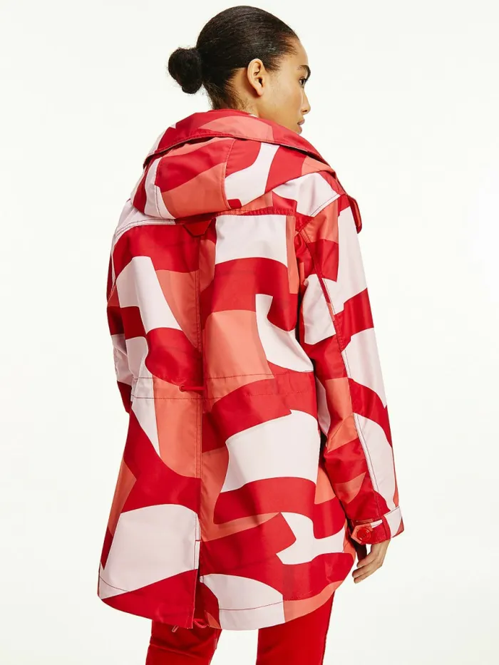 Tommy Hilfiger Tommy Icons Motion Print Parka Motion Flag Tonal Red Womens Coats and Jackets Near Me