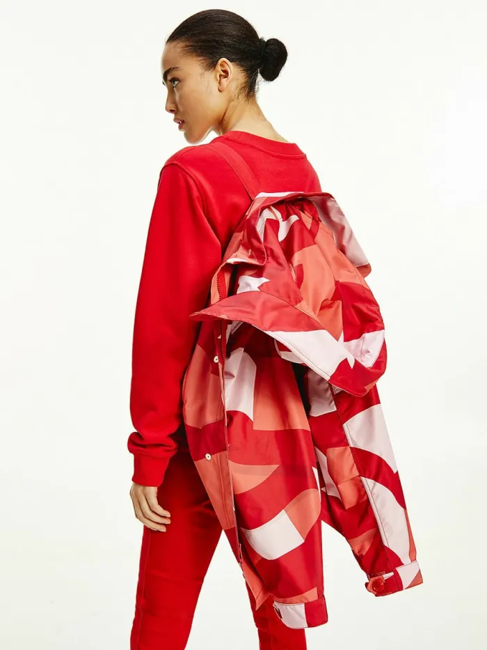 Tommy Hilfiger Tommy Icons Motion Print Parka Motion Flag Tonal Red Womens Coats and Jackets Near Me