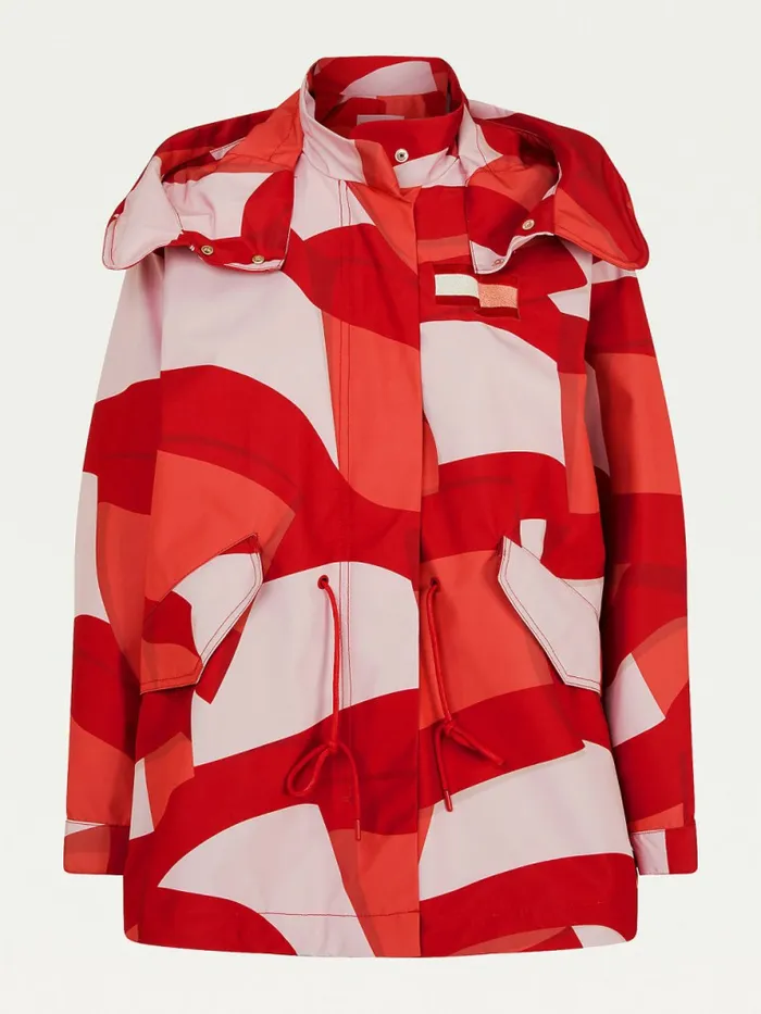 Tommy Hilfiger Tommy Icons Motion Print Parka Motion Flag Tonal Red Womens Coats and Jackets Near Me