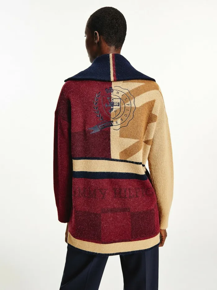 Tommy Hilfiger Tommy Icons Oversized QuarterZip Jumper Icon Khaki Patchwork Womens Knitwear On Sale