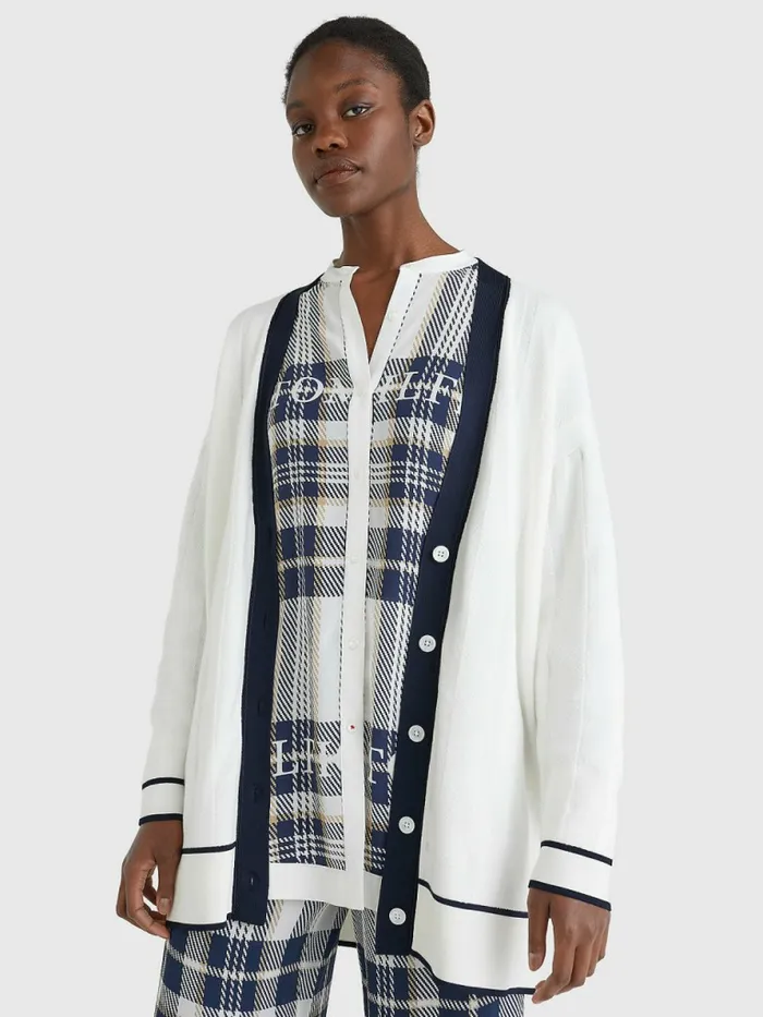 Tommy Hilfiger Tommy Icons Relaxed Fit Cardigan Ecru Womens Knitwear Fashion