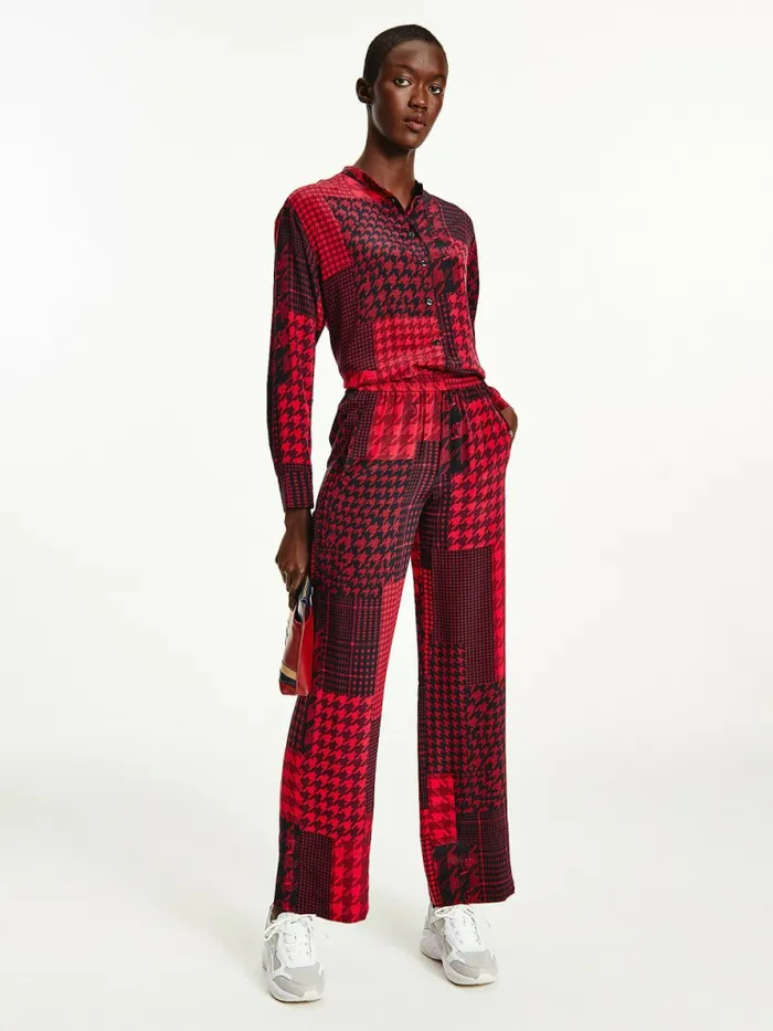 Tommy Hilfiger Tommy Icons Relaxed Tapered Patchwork Trousers Blazer Red Check Patchwork Womens CoOrds