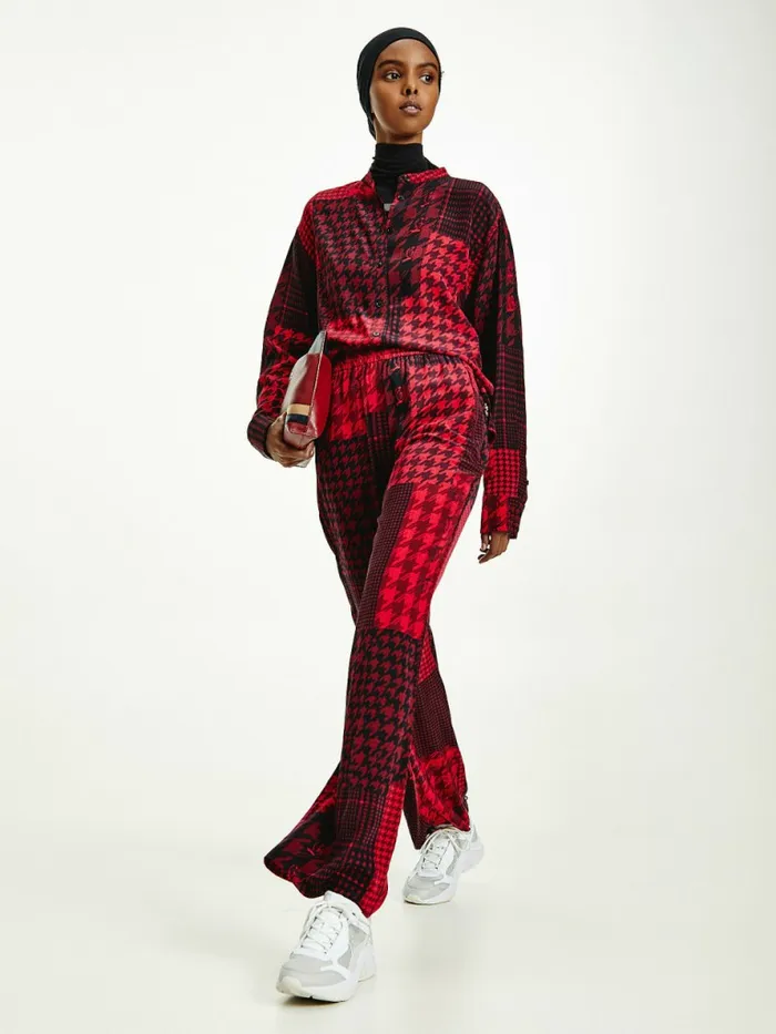 Tommy Hilfiger Tommy Icons Relaxed Tapered Patchwork Trousers Blazer Red Check Patchwork Womens CoOrds