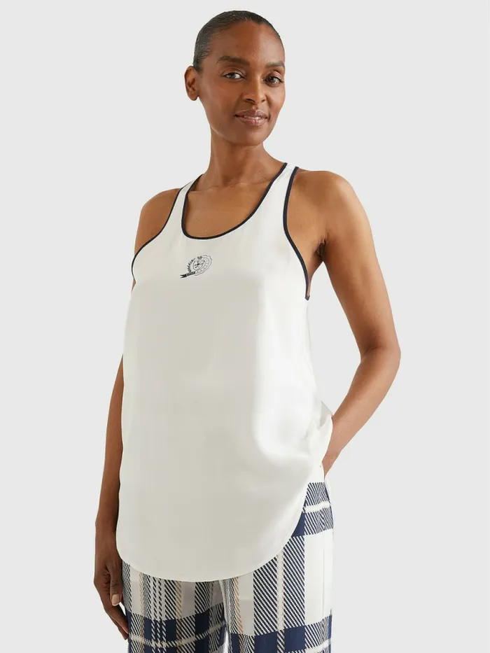 Tommy Hilfiger Tommy Icons Silk Racerback Tank Top Ecru Womens Shirts and Blouses On Sale Tommy Hilfiger Tommy Icons Silk Racerback Tank Top Ecru Womens Shirts and Blouses On Sale