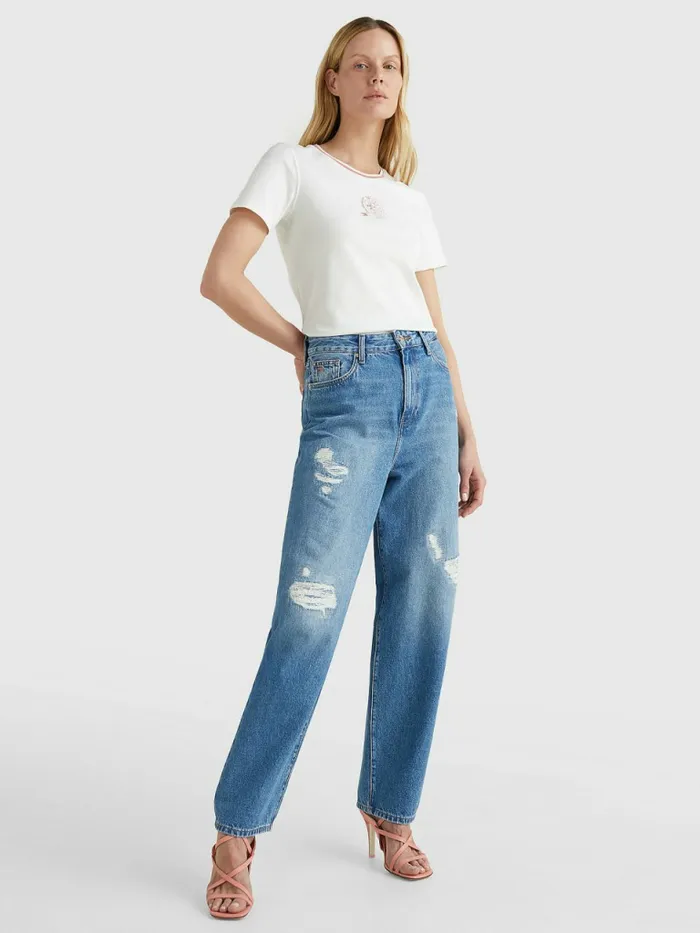 Tommy Hilfiger Tommy Icons Slim Fit TShirt Ecru Womens TShirts Casaul
