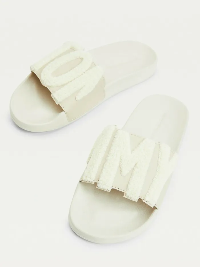 Tommy Hilfiger Tommy Lettering Pool Slides Classic Beige Womens Sandals Popular