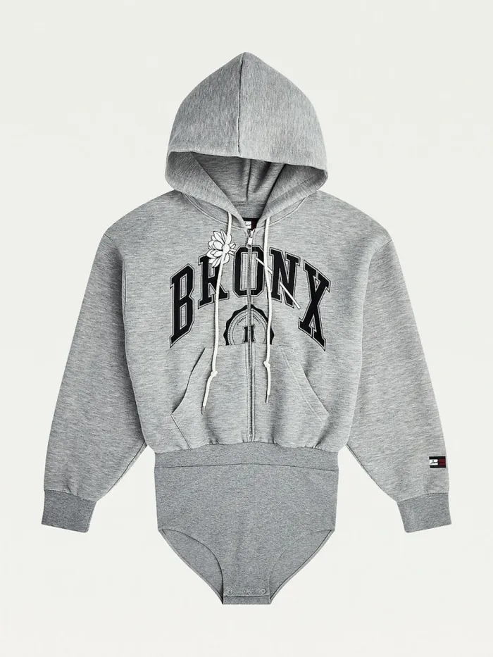 Tommy Hilfiger Tommyxindya ZipThru Hoody Bodysuit Light Grey Heather Womens Sweatshirts and Hoodies For Sale