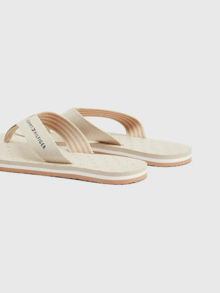 Tommy Hilfiger Tonal Flag Print FlipFlops Classic Beige Womens Sandals On Sale