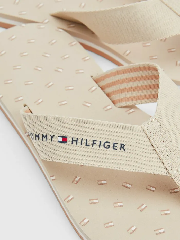 Tommy Hilfiger Tonal Flag Print FlipFlops Classic Beige Womens Sandals On Sale