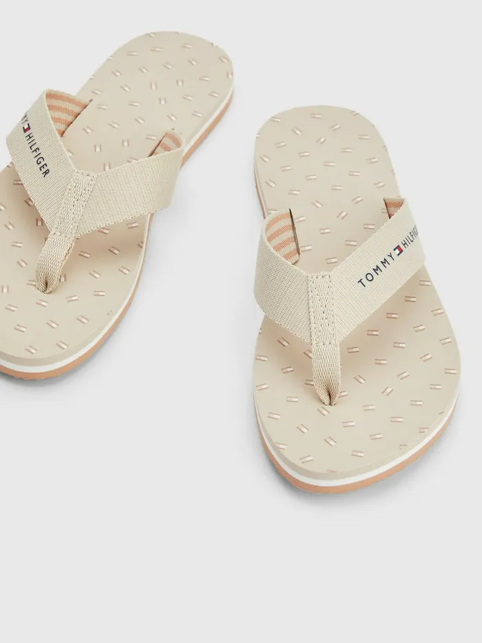 Tommy Hilfiger Tonal Flag Print FlipFlops Classic Beige Womens Sandals On Sale