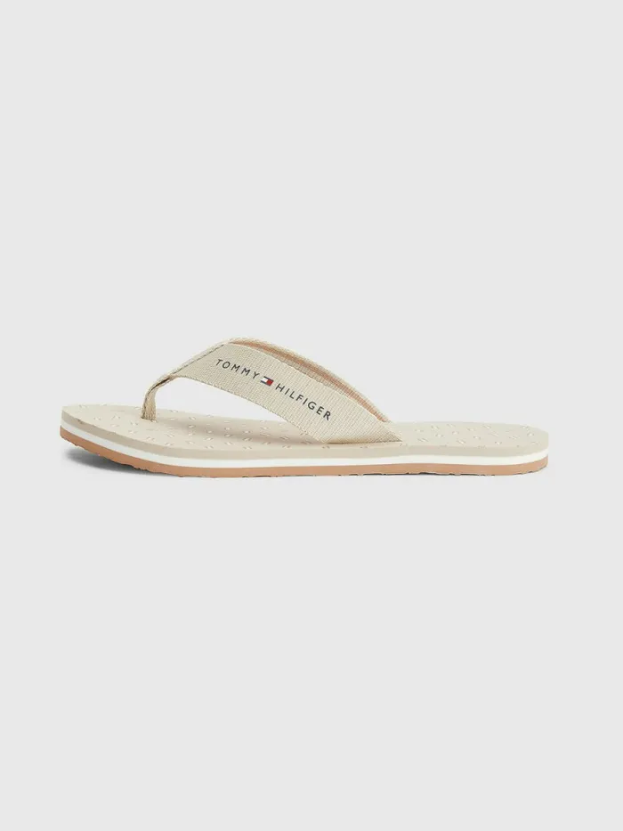 Tommy Hilfiger Tonal Flag Print FlipFlops Classic Beige Womens Sandals On Sale