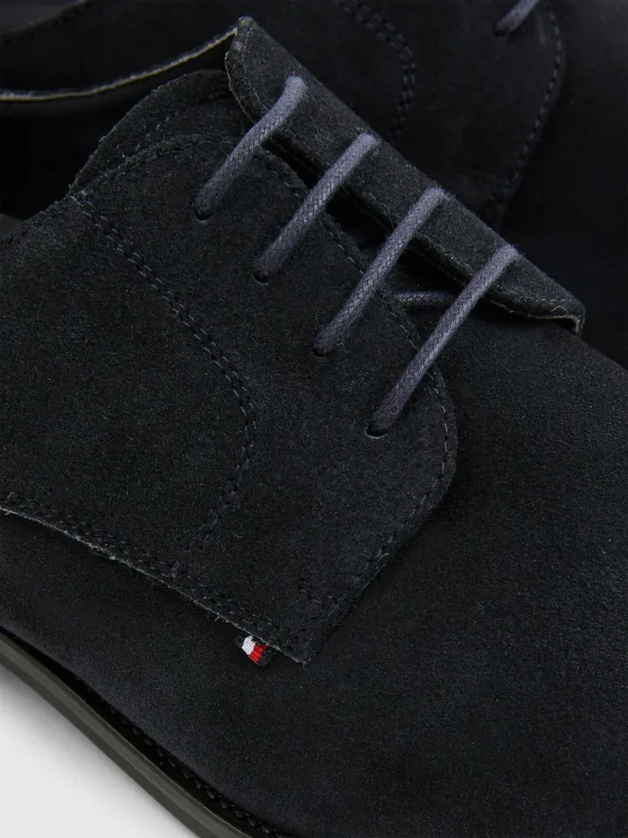 Tommy Hilfiger Tonal Flag Suede Derby Shoes Desert Sky Mens Formal Shoes and Brogues Fashion