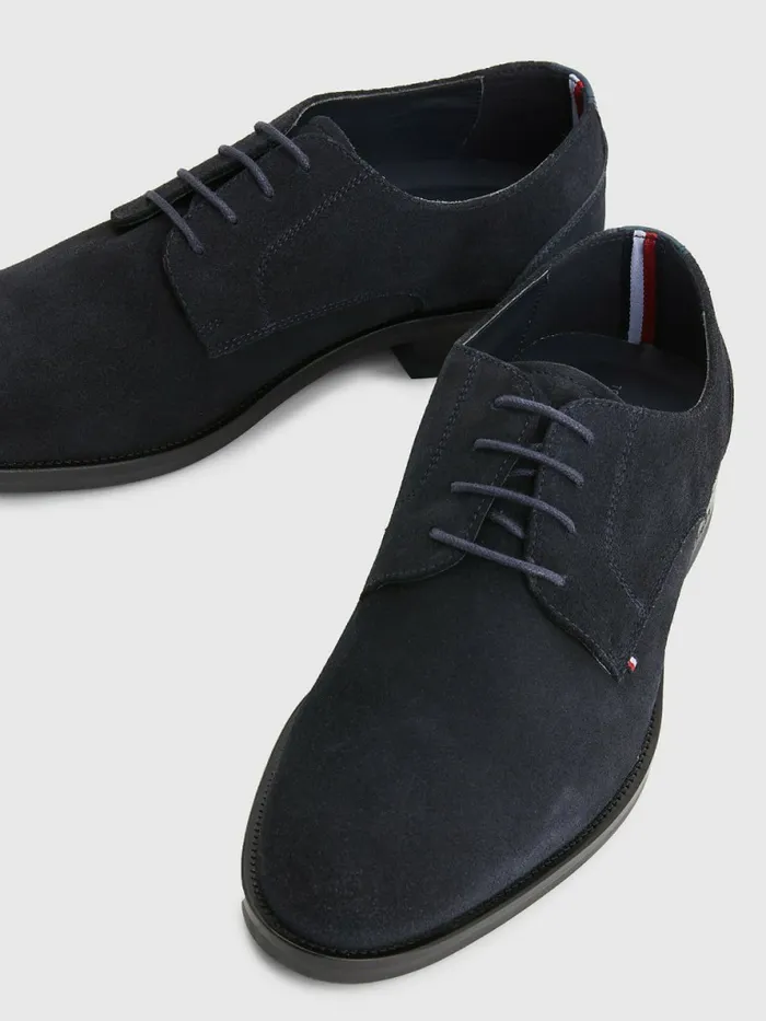 Tommy Hilfiger Tonal Flag Suede Derby Shoes Desert Sky Mens Formal Shoes and Brogues Fashion