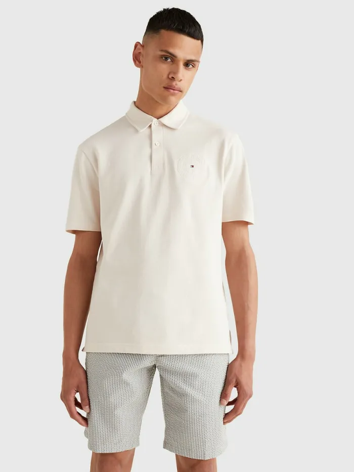 Tommy Hilfiger Tonal Logo Embroidery Polo Feather White Mens Polo Shirts Gift for Friend Tommy Hilfiger Tonal Logo Embroidery Polo Feather White Mens Polo Shirts Gift for Friend