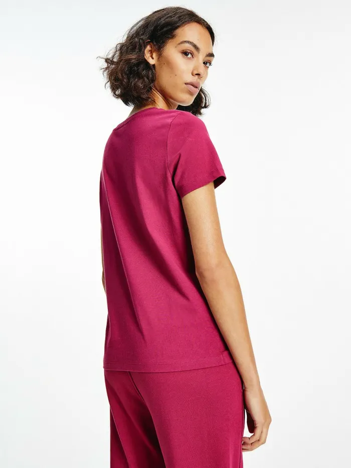 Tommy Hilfiger Tonal Script Logo Organic Cotton TShirt Crimson Ruby Womens TShirts Online