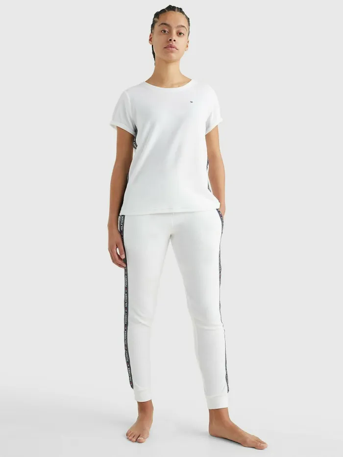 Tommy Hilfiger Towelling Logo Tape TShirt White Womens Lounge and Nightwear