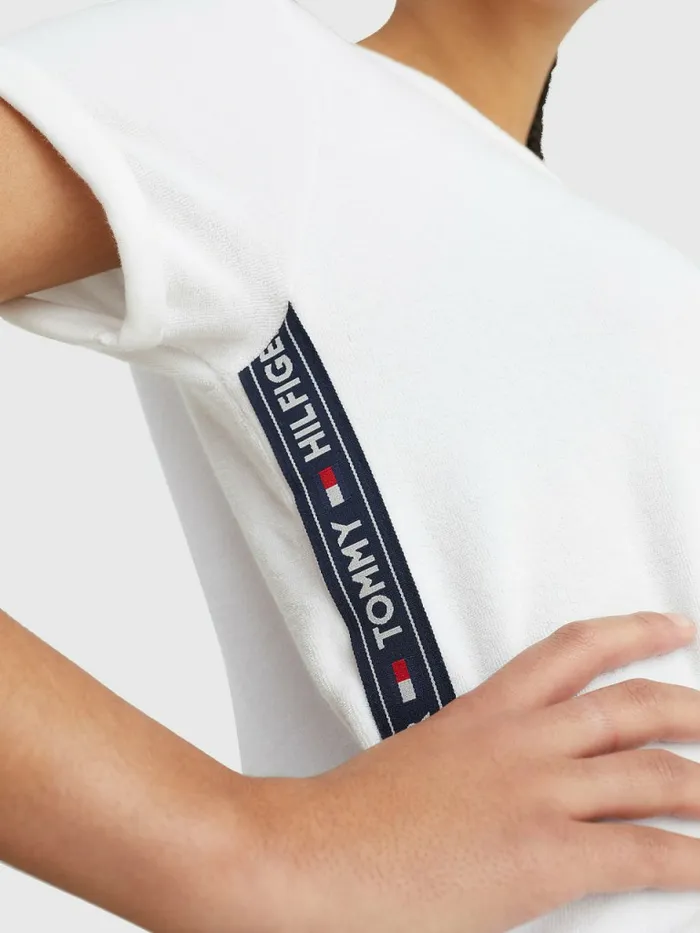 Tommy Hilfiger Towelling Logo Tape TShirt White Womens Lounge and Nightwear
