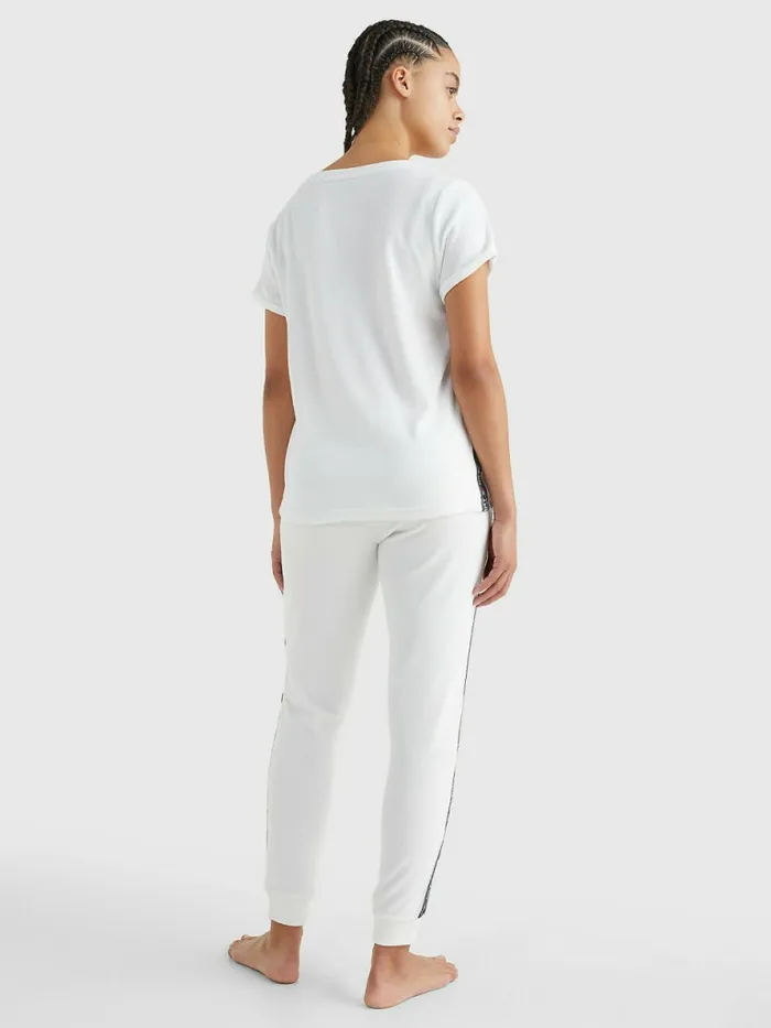 Tommy Hilfiger Towelling Logo Tape TShirt White Womens Lounge and Nightwear