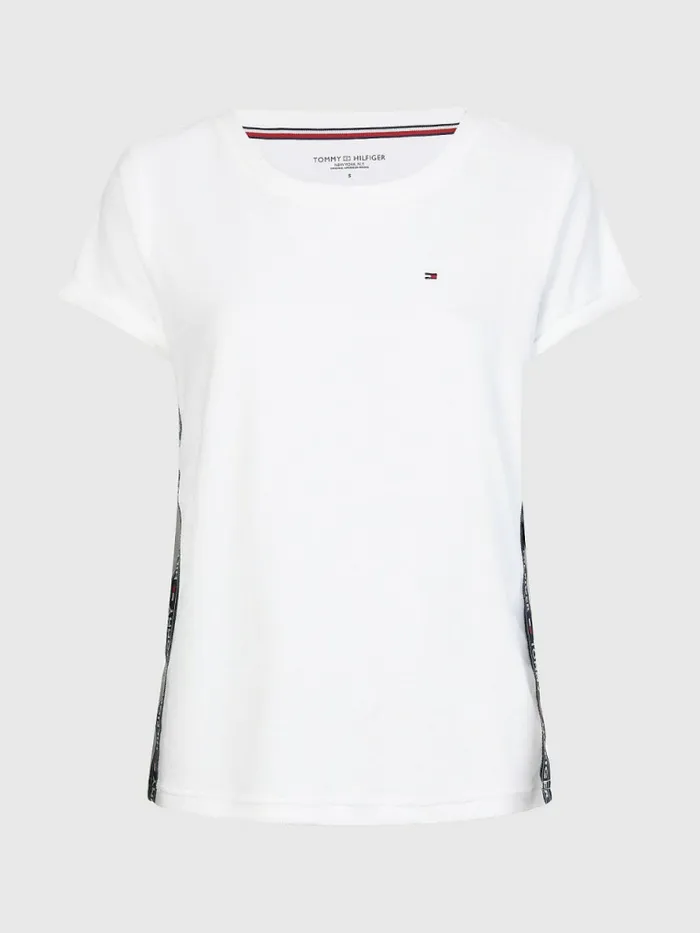 Tommy Hilfiger Towelling Logo Tape TShirt White Womens Lounge and Nightwear
