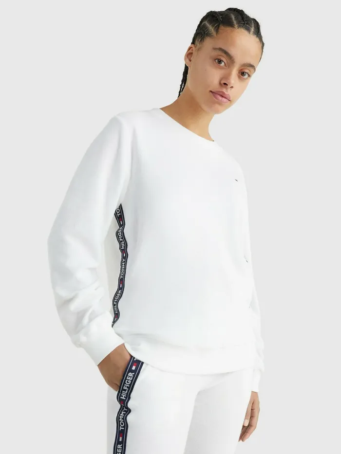 Tommy Hilfiger Towelling Logo Tape Track Sweatshirt White Womens Sweatshirts and Hoodies Online Tommy Hilfiger Towelling Logo Tape Track Sweatshirt White Womens Sweatshirts and Hoodies Online