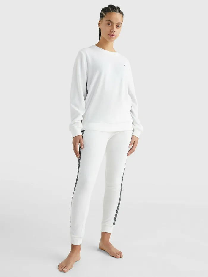 Tommy Hilfiger Towelling Logo Tape Track Sweatshirt White Womens Sweatshirts and Hoodies Online