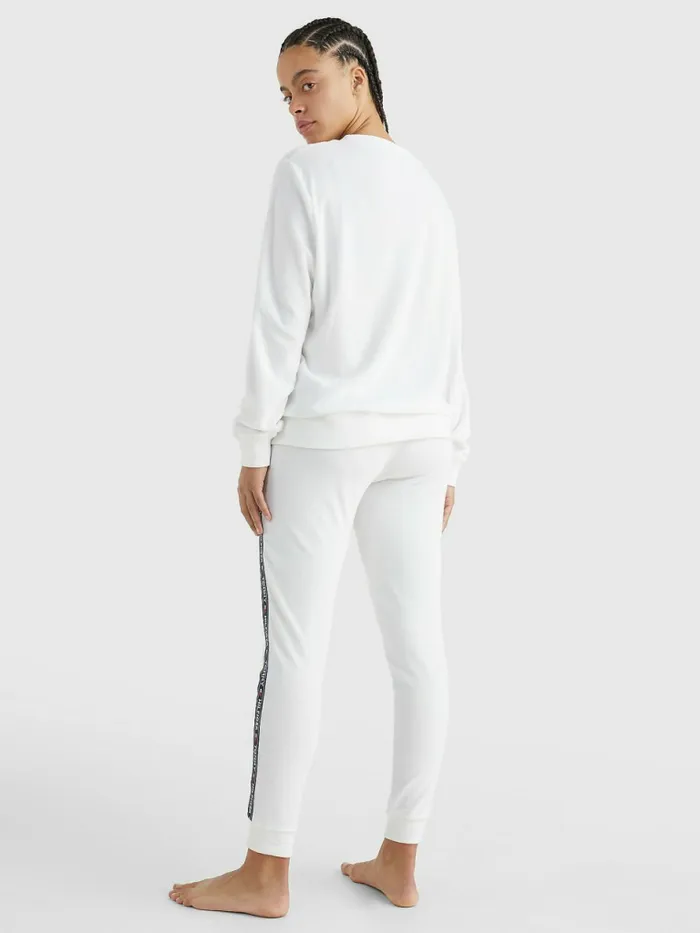 Tommy Hilfiger Towelling Logo Tape Track Sweatshirt White Womens Sweatshirts and Hoodies Online