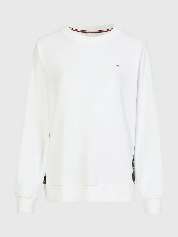 Tommy Hilfiger Towelling Logo Tape Track Sweatshirt White Womens Sweatshirts and Hoodies Online