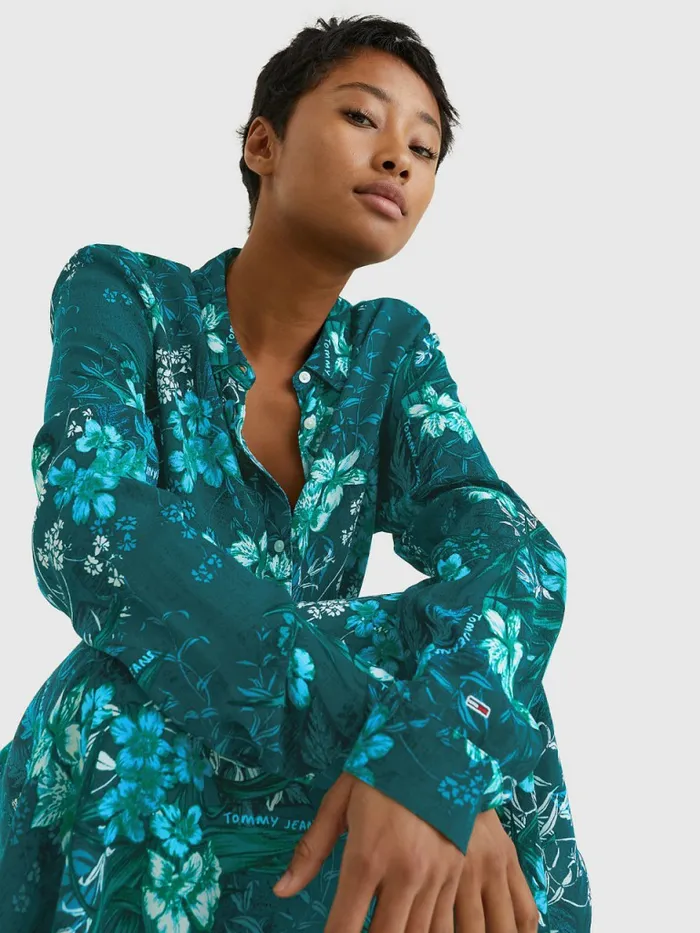 Tommy Hilfiger Tropical Print Belted Shirt Dress Island Leaf Print Womens Dresses and Jumpsuits Sale