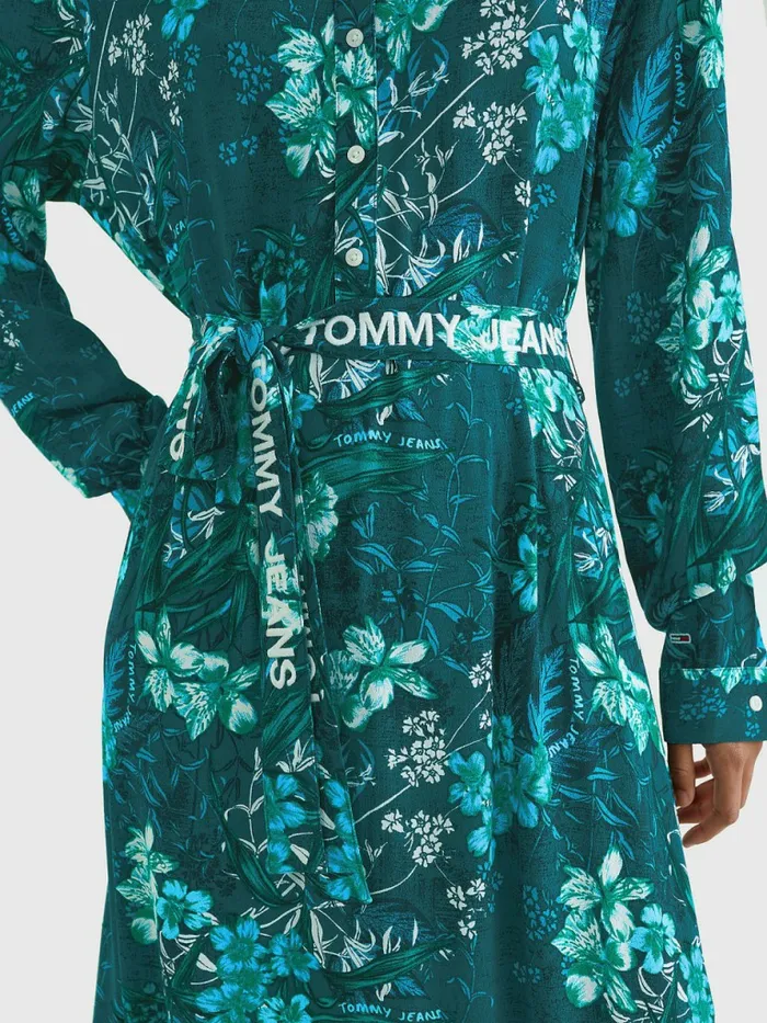 Tommy Hilfiger Tropical Print Belted Shirt Dress Island Leaf Print Womens Dresses and Jumpsuits Sale
