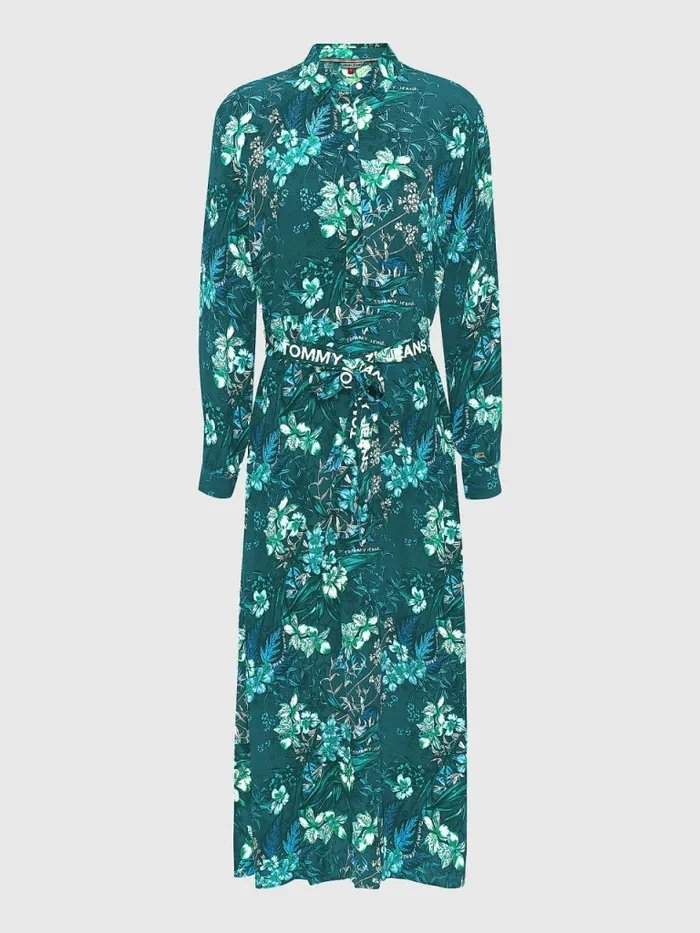Tommy Hilfiger Tropical Print Belted Shirt Dress Island Leaf Print Womens Dresses and Jumpsuits Sale