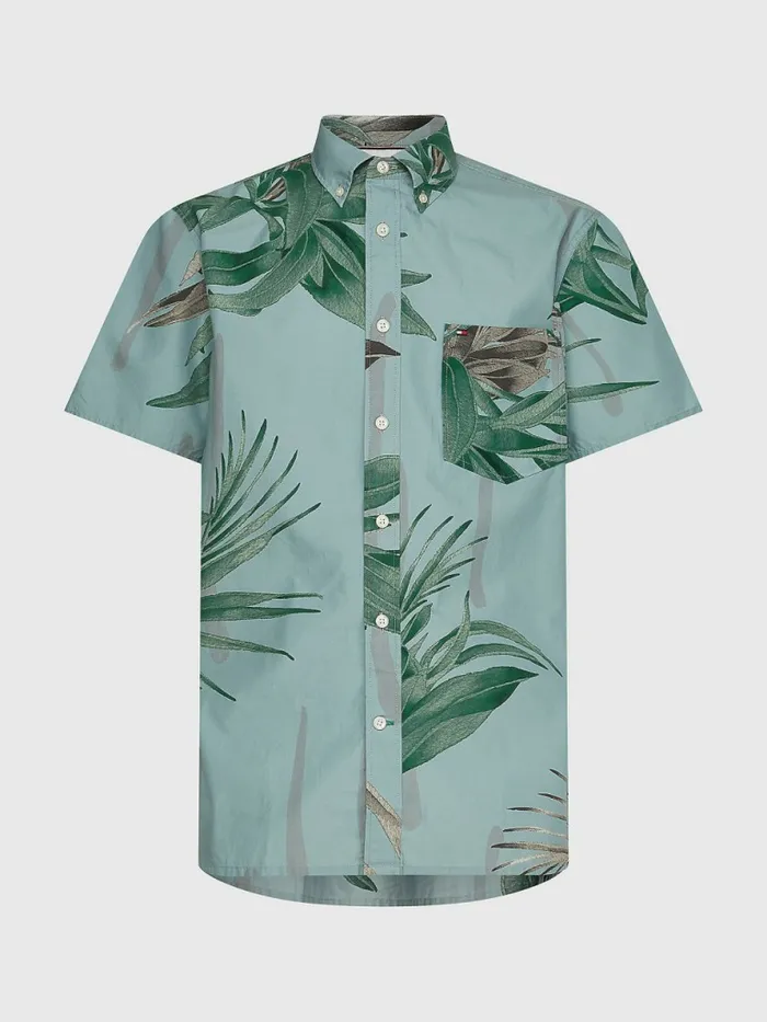 Tommy Hilfiger Tropical Print Casual Short Sleeve Shirt Blue SeaMulti Mens Shirts Casaul Tommy Hilfiger Tropical Print Casual Short Sleeve Shirt Blue SeaMulti Mens Shirts Casaul