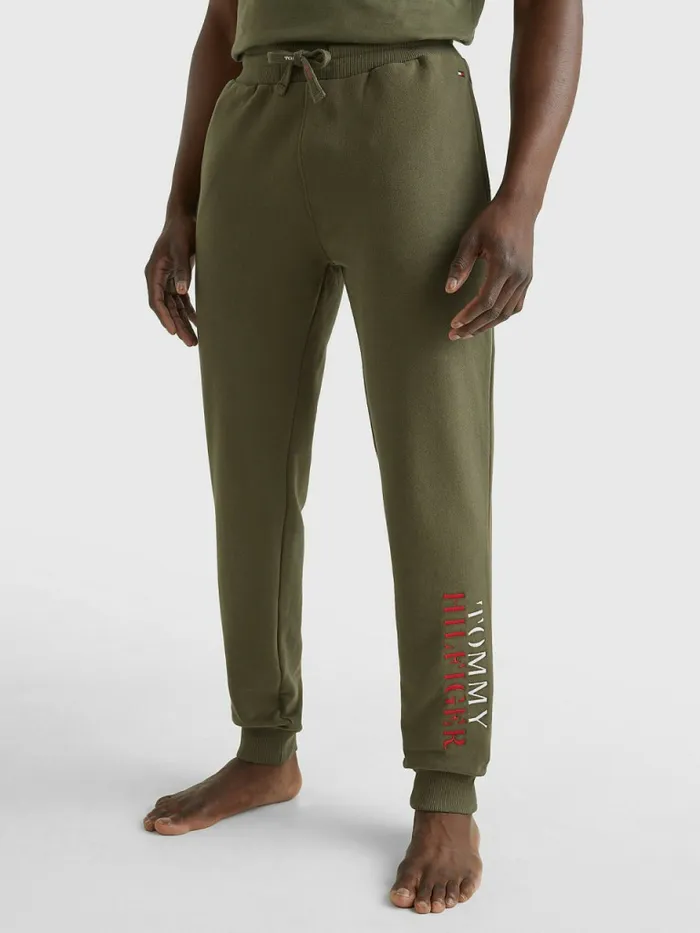 Tommy Hilfiger Ultra Soft Logo Drawstring Joggers Army Green Mens Loungewear and Nightwear Tommy Hilfiger Ultra Soft Logo Drawstring Joggers Army Green Mens Loungewear and Nightwear