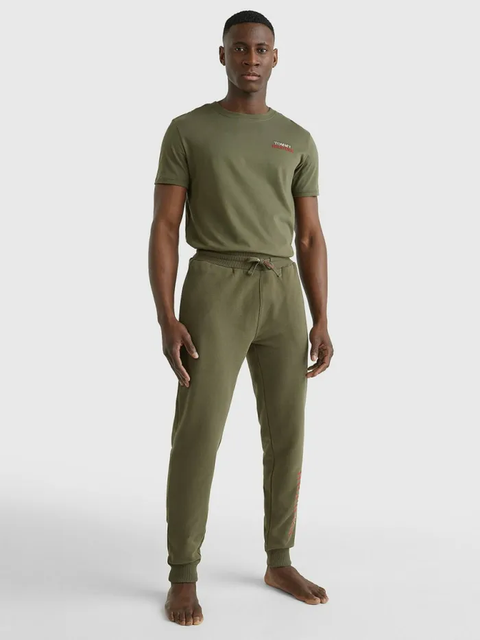 Tommy Hilfiger Ultra Soft Logo Drawstring Joggers Army Green Mens Loungewear and Nightwear