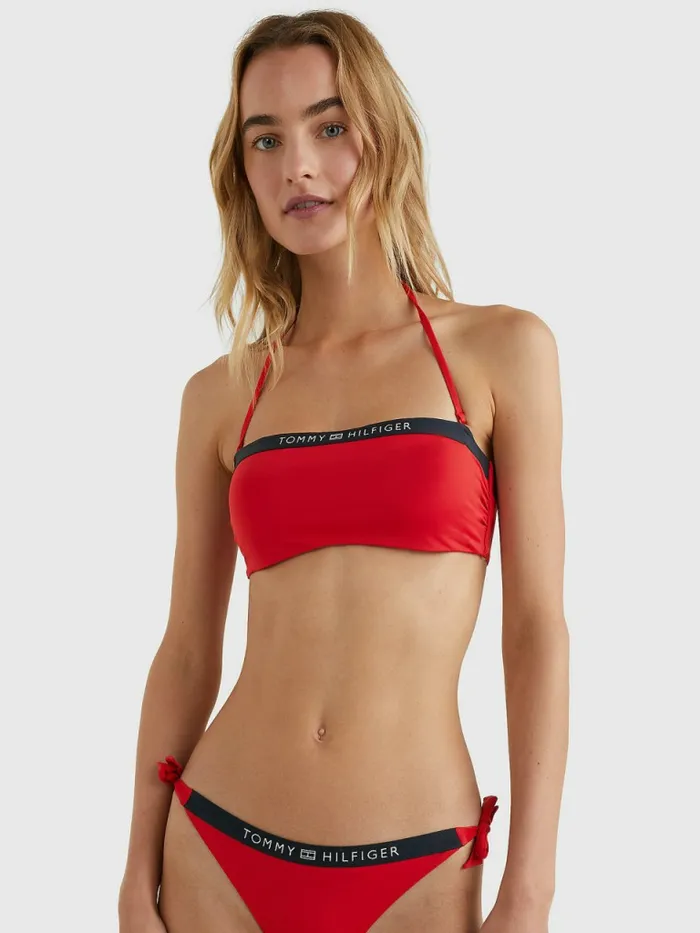 Tommy Hilfiger Underwired Unpadded Bandeau Bikini Top Red Womens Swimwear Gift Ideas Tommy Hilfiger Underwired Unpadded Bandeau Bikini Top Red Womens Swimwear Gift Ideas