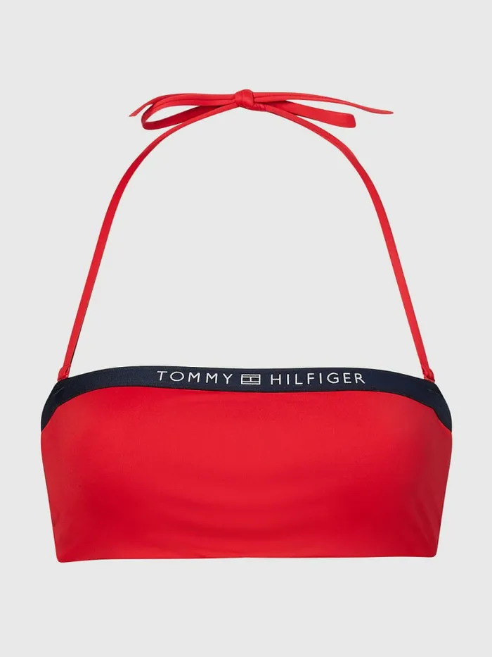 Tommy Hilfiger Underwired Unpadded Bandeau Bikini Top Red Womens Swimwear Gift Ideas