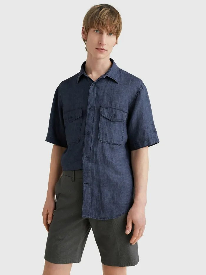 Tommy Hilfiger Utility Linen Short Sleeve Shirt Desert Sky Mens Shirts For Sale Tommy Hilfiger Utility Linen Short Sleeve Shirt Desert Sky Mens Shirts For Sale