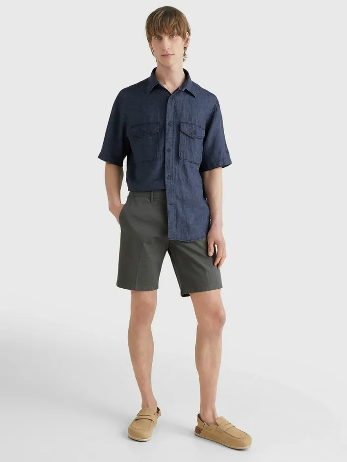 Tommy Hilfiger Utility Linen Short Sleeve Shirt Desert Sky Mens Shirts For Sale