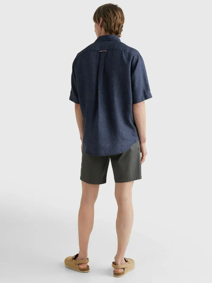Tommy Hilfiger Utility Linen Short Sleeve Shirt Desert Sky Mens Shirts For Sale