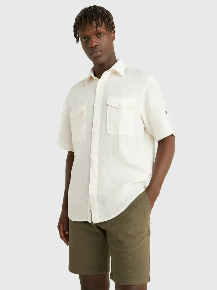 Tommy Hilfiger Utility Linen Short Sleeve Shirt Feather White Mens Shirts Fashion Tommy Hilfiger Utility Linen Short Sleeve Shirt Feather White Mens Shirts Fashion