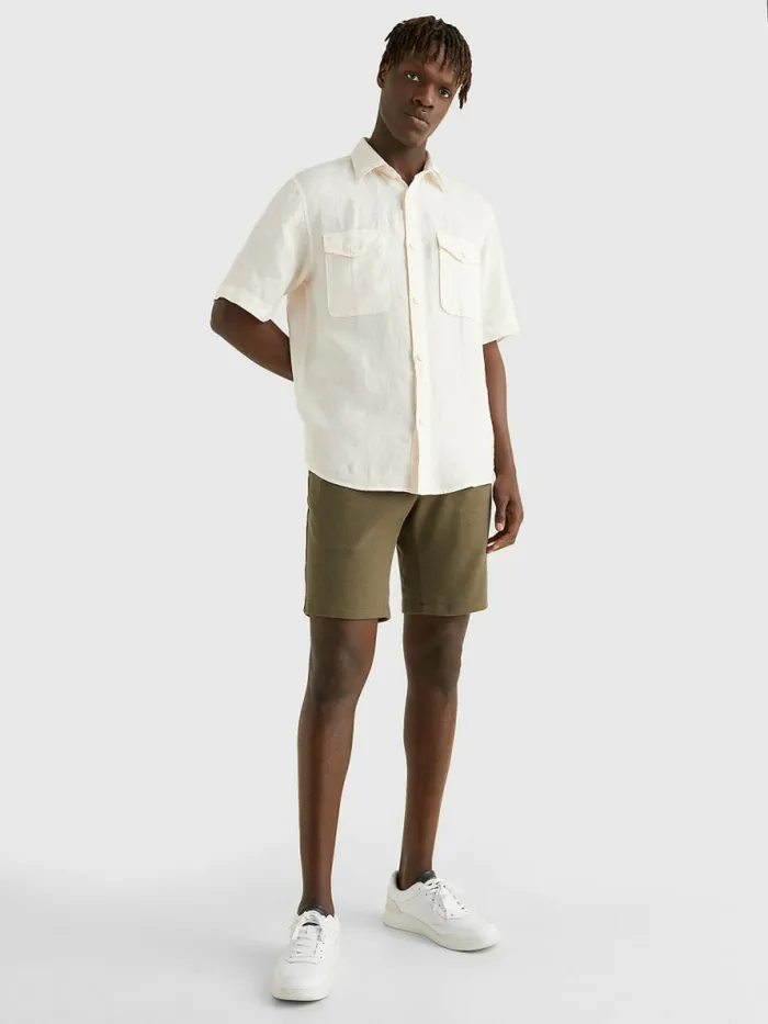 Tommy Hilfiger Utility Linen Short Sleeve Shirt Feather White Mens Shirts Fashion