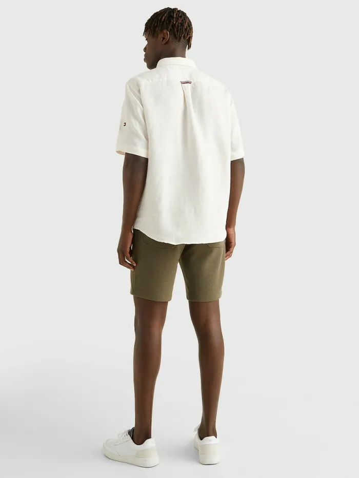 Tommy Hilfiger Utility Linen Short Sleeve Shirt Feather White Mens Shirts Fashion